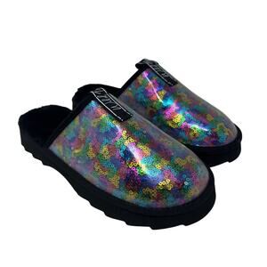 Wild Pair Portia Colorful Sequin Faux Fur Insole Slippers Size 6.5